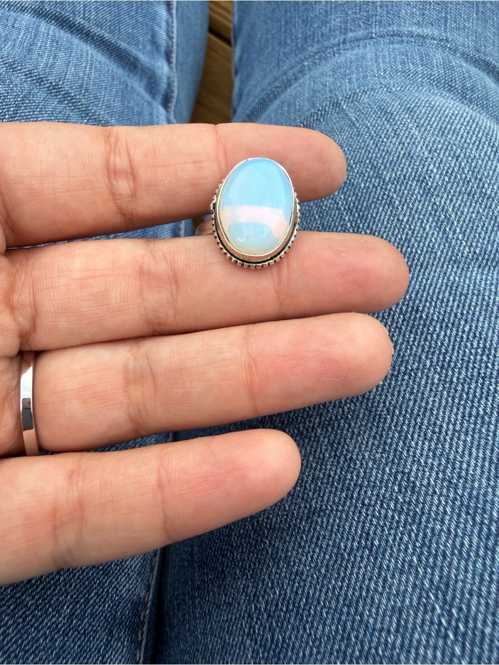 Sterling Silver Opal-Like Blue Oval Cocktail Ring - Blue